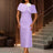 AOMEIDRESS Elegant Jacquard Cape Sleeve Dress with Feather Decoration Purple / S