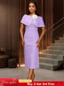AOMEIDRESS Elegant Jacquard Cape Sleeve Dress with Feather Decoration Purple / S