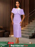 AOMEIDRESS Elegant Jacquard Cape Sleeve Dress with Feather Decoration Purple / S