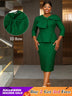 AOMEIDRESS Elegant Jacquard Church Party Dress With Bow Peplum V Neck DarkGreen / S