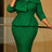 AOMEIDRESS Elegant Jacquard Church Party Dress With Bow Peplum V Neck - DarkGreen / S