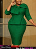 AOMEIDRESS Elegant Jacquard Church Party Dress With Bow Peplum V Neck - DarkGreen / S