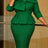 AOMEIDRESS Elegant Jacquard Church Party Dress With Bow Peplum V Neck - DarkGreen / S