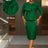 AOMEIDRESS Elegant Jacquard Church Party Dress With Bow Peplum V Neck DarkGreen / S