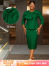 AOMEIDRESS Elegant Jacquard Church Party Dress With Bow Peplum V Neck DarkGreen / S