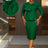 AOMEIDRESS Elegant Jacquard Church Party Dress With Bow Peplum V Neck DarkGreen / S