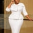 AOMEIDRESS Elegant Jacquard Church Party Dress With Bow Peplum V Neck - White / S