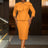 Women Elegant Jacquard Dress Bow Neck Peplum Bodycon Party Gown Orange / S