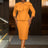Women Elegant Jacquard Dress Bow Neck Peplum Bodycon Party Gown Orange / S