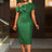 AOMEIDRESS Elegant Jacquard Dress Slash Neck Bodycon with Big Bow DarkGreen / S
