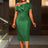 AOMEIDRESS Elegant Jacquard Dress Slash Neck Bodycon with Big Bow DarkGreen / S