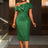AOMEIDRESS Elegant Jacquard Dress Slash Neck Bodycon with Big Bow DarkGreen / S