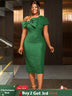 AOMEIDRESS Elegant Jacquard Dress Slash Neck Bodycon with Big Bow DarkGreen / S