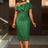 AOMEIDRESS Elegant Jacquard Dress Slash Neck Bodycon with Big Bow DarkGreen / S