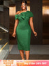 AOMEIDRESS Elegant Jacquard Dress Slash Neck Bodycon with Big Bow DarkGreen / S