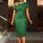AOMEIDRESS Elegant Jacquard Dress Slash Neck Bodycon with Big Bow DarkGreen / S
