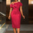 AOMEIDRESS Elegant Jacquard Dress Slash Neck Bodycon with Big Bow Red / S