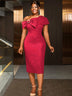 AOMEIDRESS Elegant Jacquard Dress Slash Neck Bodycon with Big Bow Red / S