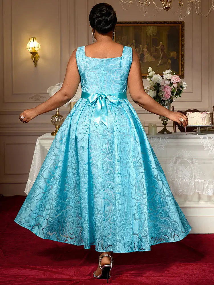 AOMEIDRESS Elegant Jacquard Floral A Line Pleated Wedding Guests Dress