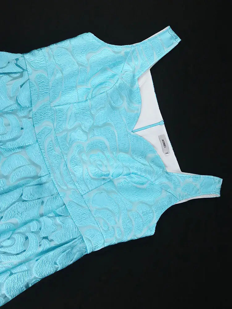 AOMEIDRESS Elegant Jacquard Floral A Line Pleated Wedding Guests Dress