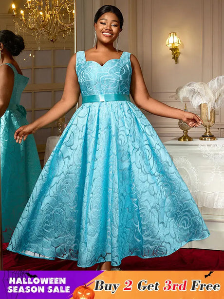 AOMEIDRESS Elegant Jacquard Floral A Line Pleated Wedding Guests Dress LightBlue / S