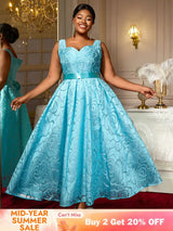 AOMEIDRESS Elegant Jacquard Floral A Line Pleated Wedding Guests Dress LightBlue / S