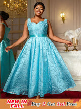 AOMEIDRESS Elegant Jacquard Floral A Line Pleated Wedding Guests Dress LightBlue / S