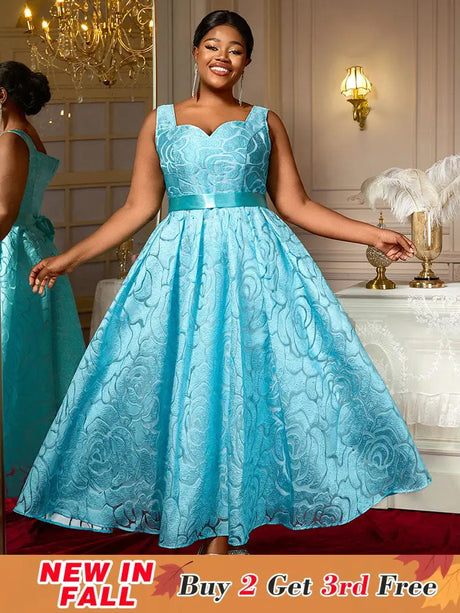 AOMEIDRESS Elegant Jacquard Floral A Line Pleated Wedding Guests Dress LightBlue / S
