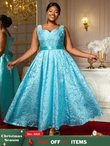 AOMEIDRESS Elegant Jacquard Floral A Line Pleated Wedding Guests Dress LightBlue / S