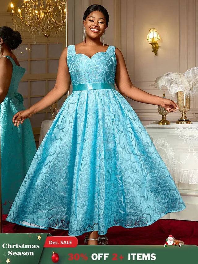 AOMEIDRESS Elegant Jacquard Floral A Line Pleated Wedding Guests Dress LightBlue / S