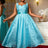 AOMEIDRESS Elegant Jacquard Floral A Line Pleated Wedding Guests Dress LightBlue / S