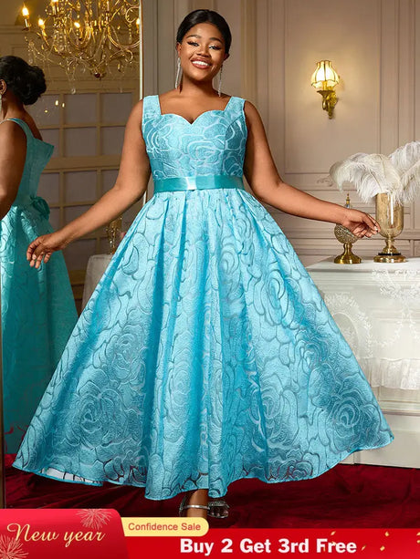 AOMEIDRESS Elegant Jacquard Floral A Line Pleated Wedding Guests Dress LightBlue / S