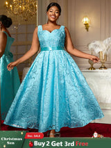 AOMEIDRESS Elegant Jacquard Floral A Line Pleated Wedding Guests Dress LightBlue / S