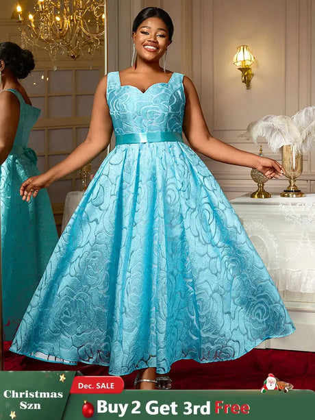 AOMEIDRESS Elegant Jacquard Floral A Line Pleated Wedding Guests Dress LightBlue / S