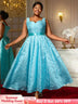 AOMEIDRESS Elegant Jacquard Floral A Line Pleated Wedding Guests Dress LightBlue / S