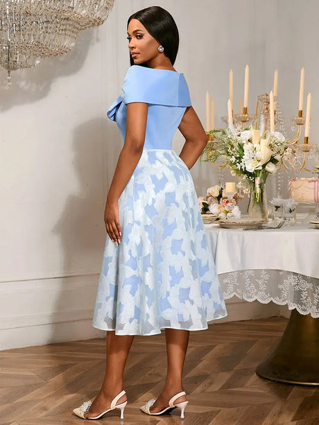 AOMEIDRESS Elegant Jacquard Midi A Line Wedding Guests Dress Big Bow