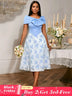 AOMEIDRESS Elegant Jacquard Midi A Line Wedding Guests Dress Big Bow LightBlue / S