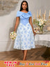 AOMEIDRESS Elegant Jacquard Midi A Line Wedding Guests Dress Big Bow LightBlue / S