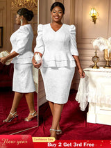 AOMEIDRESS Elegant Jacquard Package Hip Dresses For Wedding Guests White / 0XL