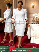 AOMEIDRESS Elegant Jacquard Package Hip Dresses For Wedding Guests White / 0XL