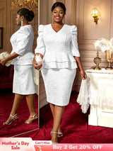 AOMEIDRESS Elegant Jacquard Package Hip Dresses For Wedding Guests White / 0XL