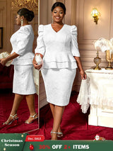 AOMEIDRESS Elegant Jacquard Package Hip Dresses For Wedding Guests White / 0XL