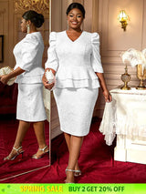 AOMEIDRESS Elegant Jacquard Package Hip Dresses For Wedding Guests White / 0XL