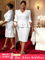 AOMEIDRESS Elegant Jacquard Package Hip Dresses For Wedding Guests White / 0XL