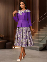 AOMEIDRESS Elegant Jacquard Two Piece Set Peplum Top A Line Skirt