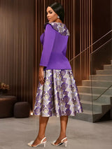 AOMEIDRESS Elegant Jacquard Two Piece Set Peplum Top A Line Skirt