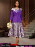 AOMEIDRESS Elegant Jacquard Two Piece Set Peplum Top A Line Skirt Purple / S