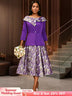 AOMEIDRESS Elegant Jacquard Two Piece Set Peplum Top A Line Skirt Purple / S
