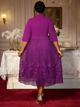 AOMEIDRESS Elegant Lace A Line Pleated Work Dresses Half High Collar