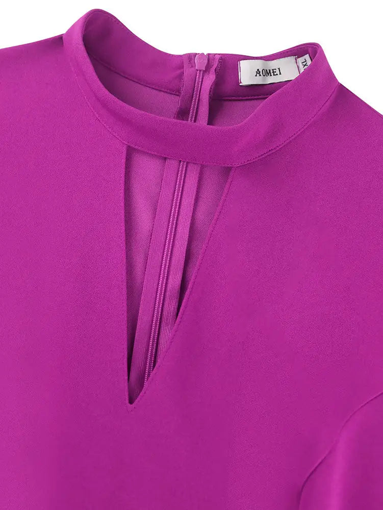 AOMEIDRESS Elegant Lace A Line Pleated Work Dresses Half High Collar